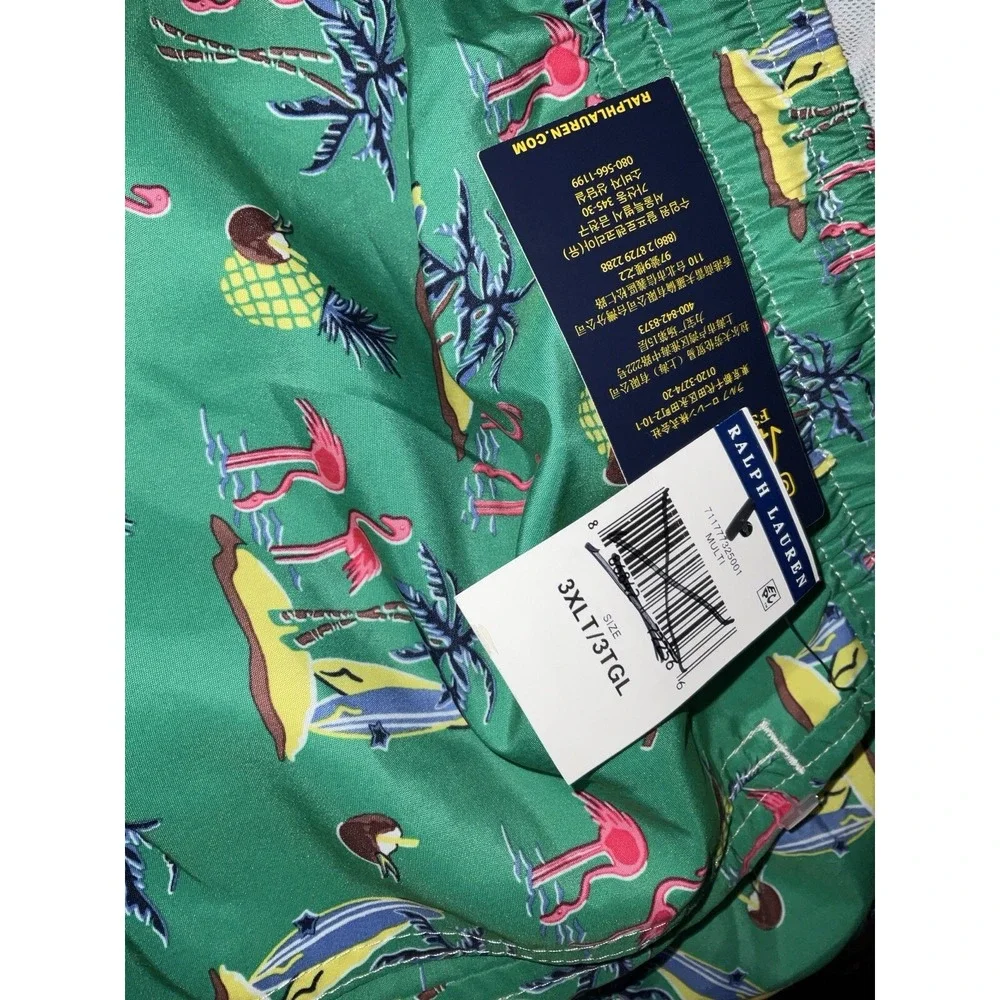 NWT Men's Polo Ralph Lauren Green Tropical Print‎ Lined Swim Trunks 3XLT Tall